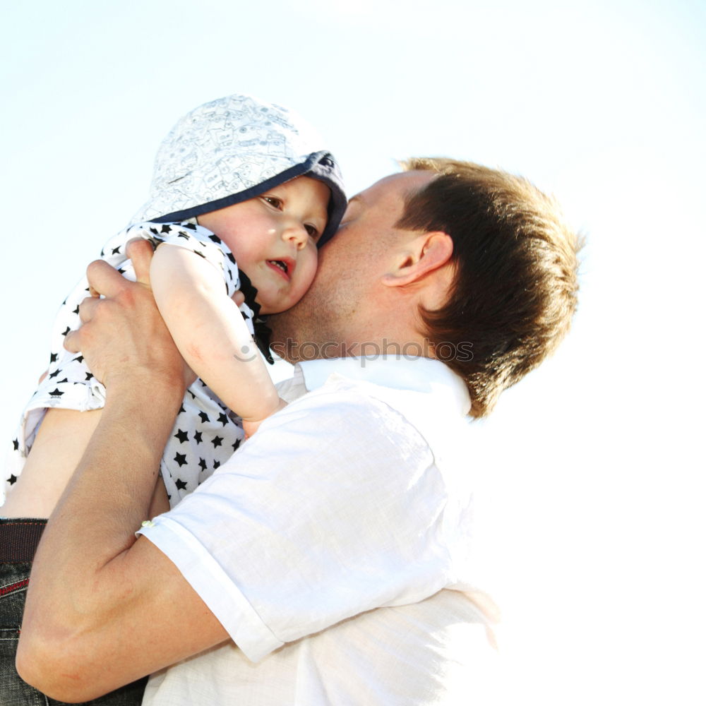 Similar – Image, Stock Photo Father and son playing on the beach at the day time.