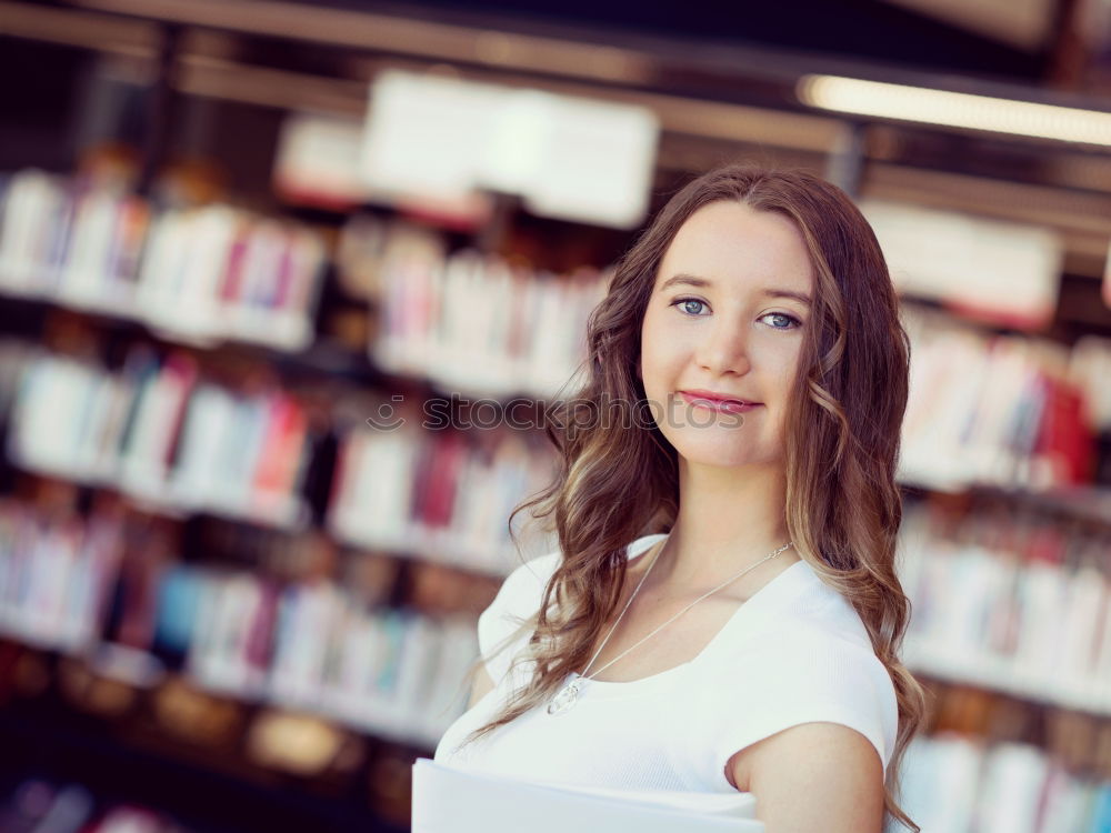 Similar – Image, Stock Photo Cheerful woman standing at handrail