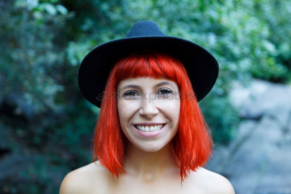 Similar – Redhead woman with blue shirt in a beautiful park