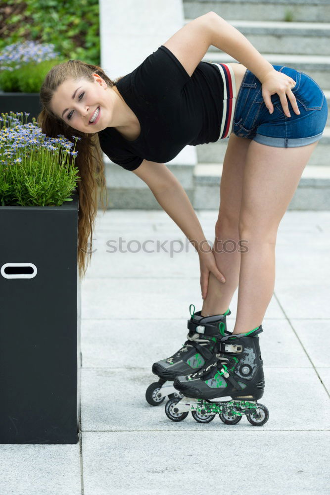 Similar – Image, Stock Photo Slim young woman enjoys inline skating