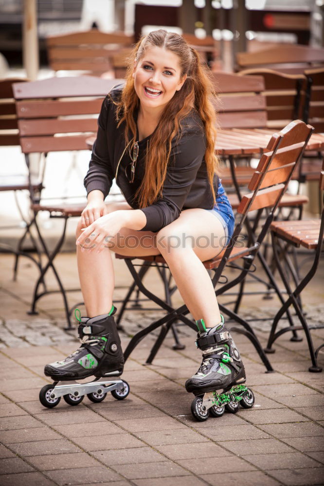 Similar – Image, Stock Photo Slim young woman enjoys inline skating