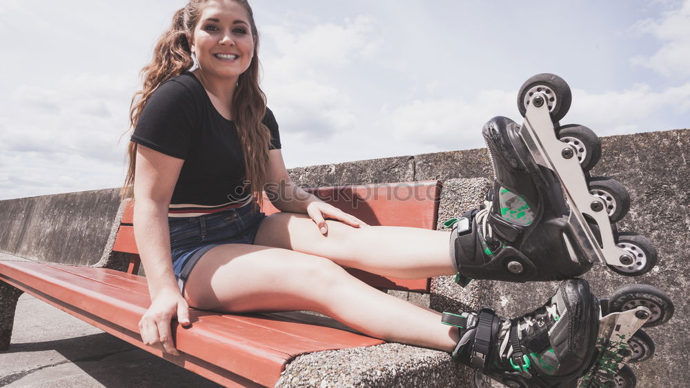 Similar – Cool skateboard woman at a public graffiti park