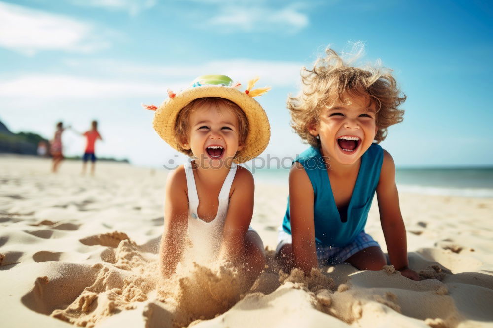 Similar – Two happy children playing on the beach