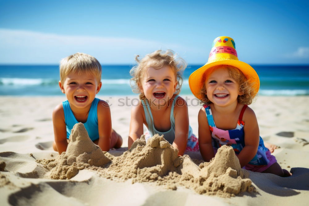 Similar – Two sisters and brother playing on the beach at the day time. Concept Brother And Sister Together Forever