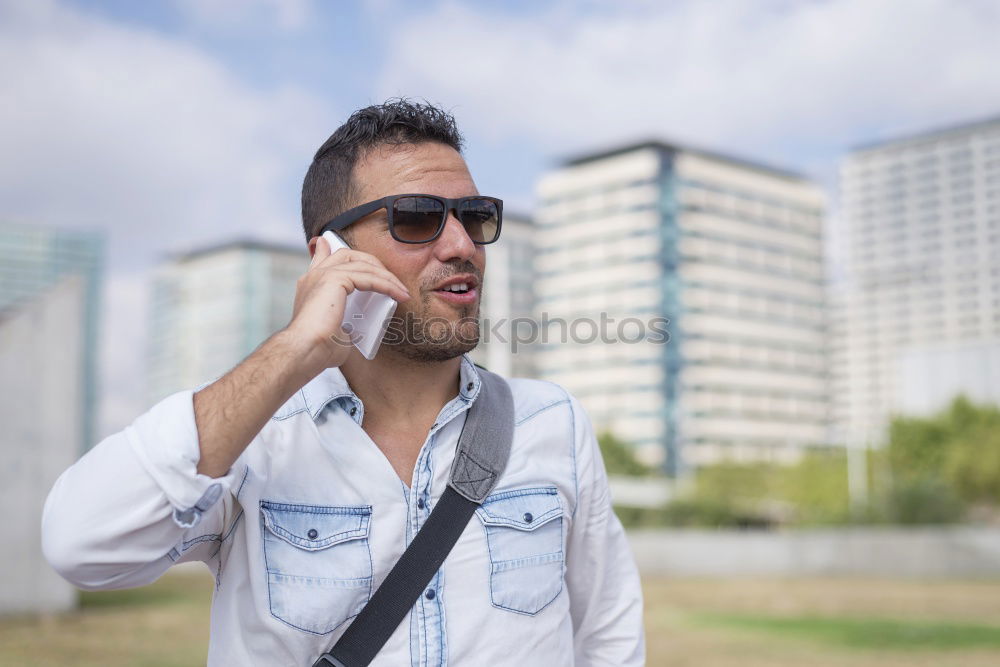 Similar – Image, Stock Photo Young man wearing denim clothes using a mobile phone