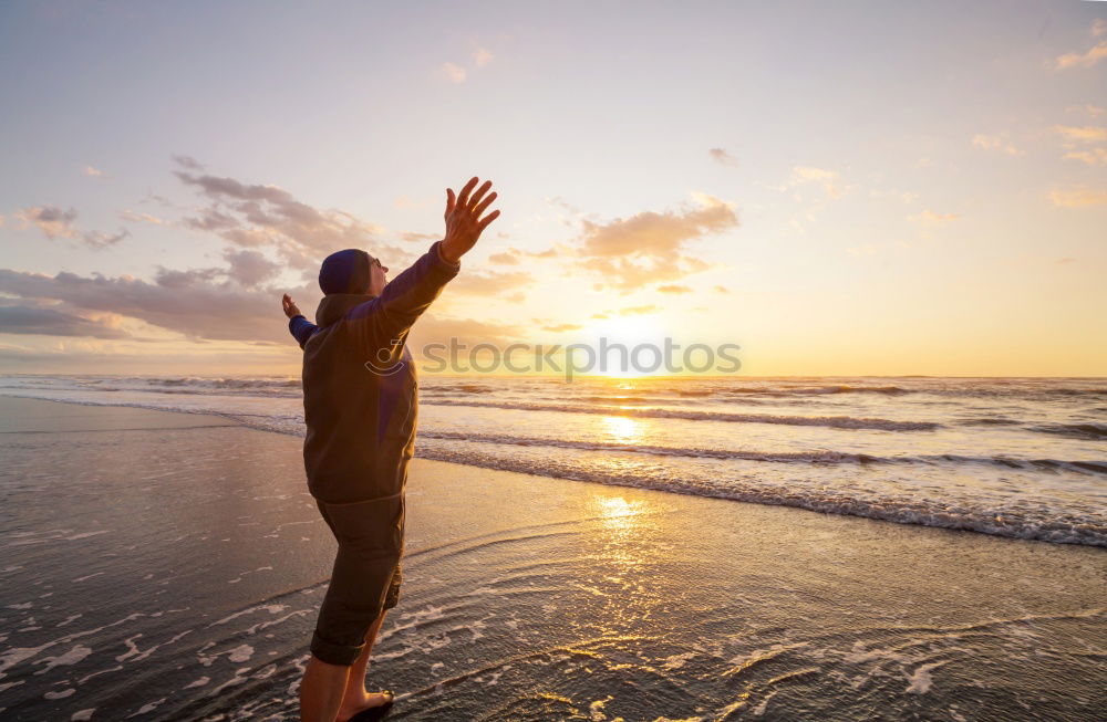 Similar – Image, Stock Photo Man in beach scale before sunset at the sea