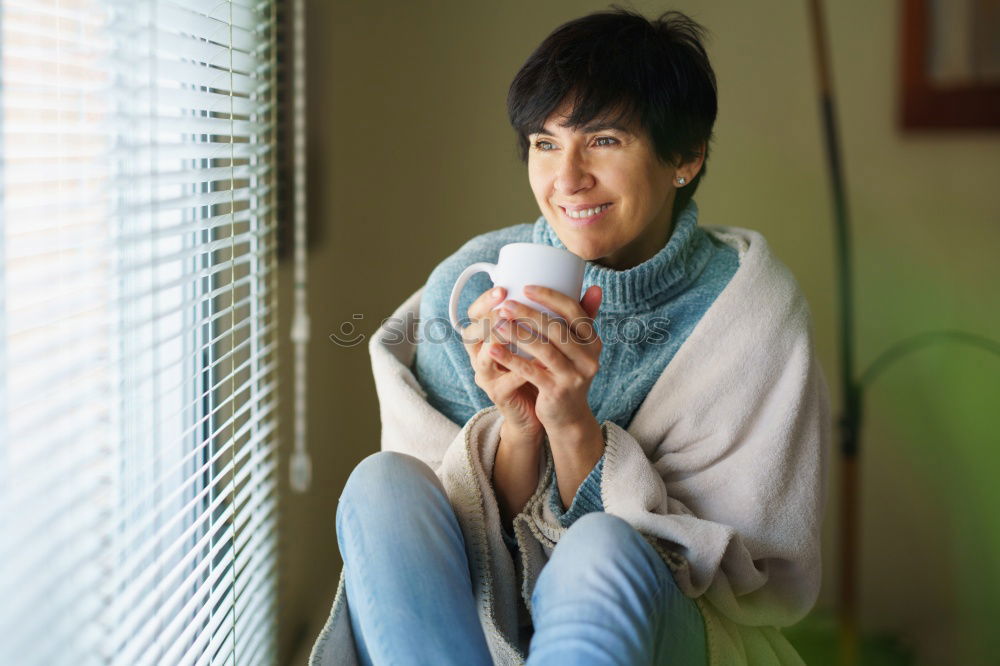 Similar – Image, Stock Photo Portrait of woman knitting a wool sweater