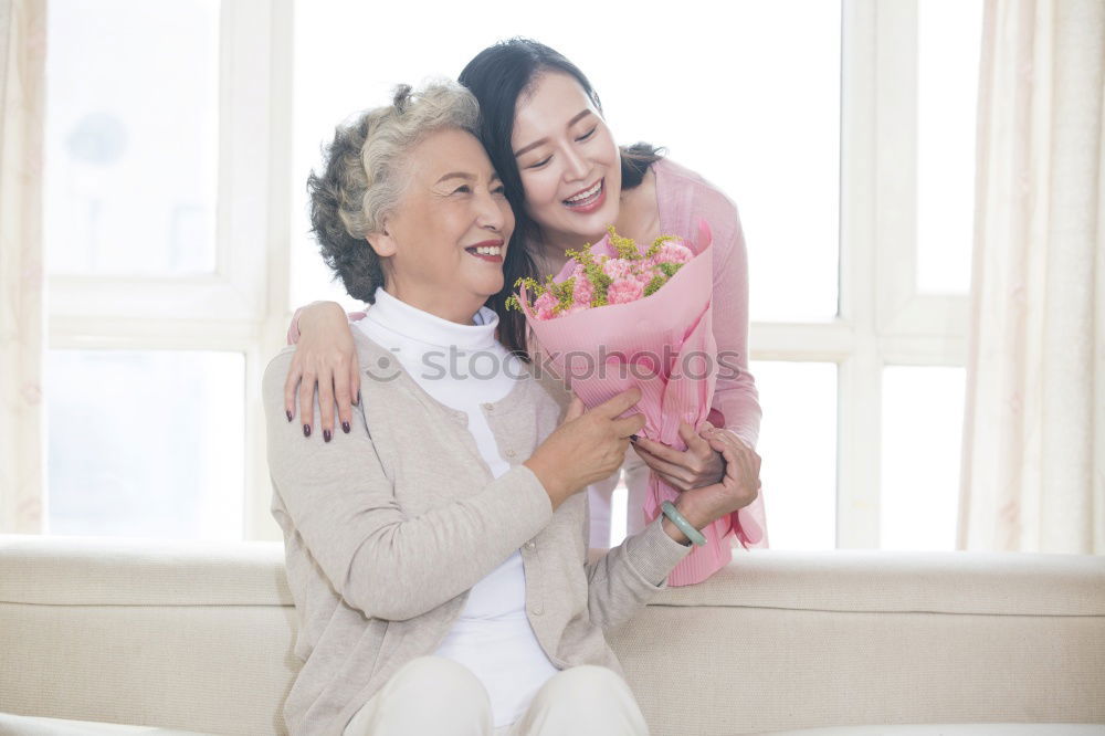 Similar – Image, Stock Photo Female caretaker posing with elderly patient