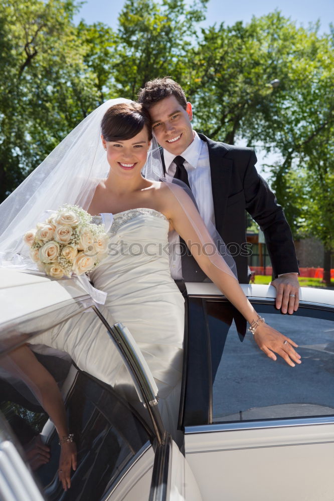 Similar – Happy day, bride and groom in the car.