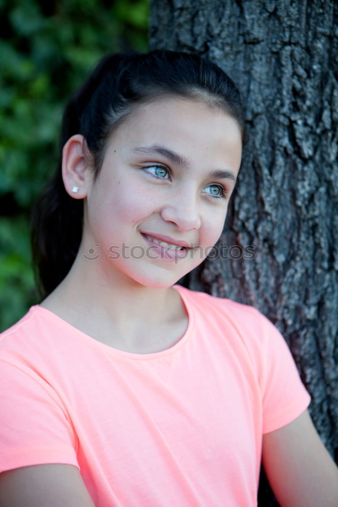 Similar – Happy preteen girl with blue eyes smiling