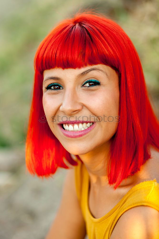 Similar – Happy red hair woman in a park