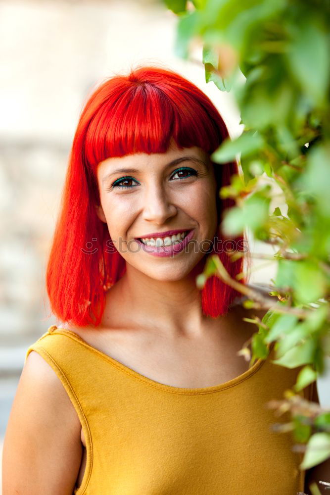 Similar – Image, Stock Photo Happy red hair woman in a park