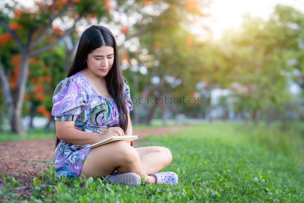 Similar – Image, Stock Photo Happy Teenage Girl Using Mobile In Park