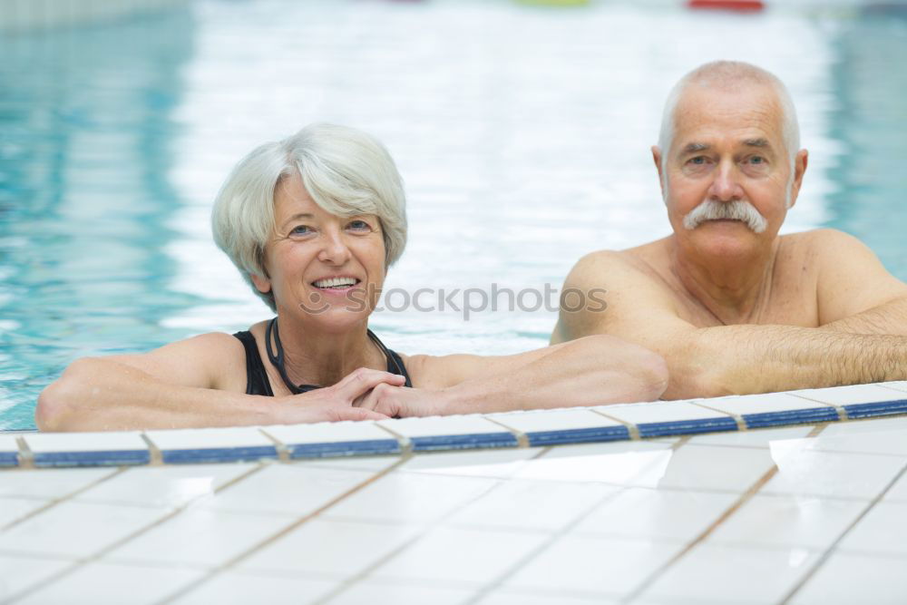 Similar – Image, Stock Photo Senior old woman grey hair sitting by the swimming pool