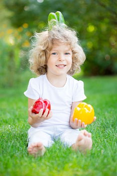 Image, Stock Photo Child is happy with apple