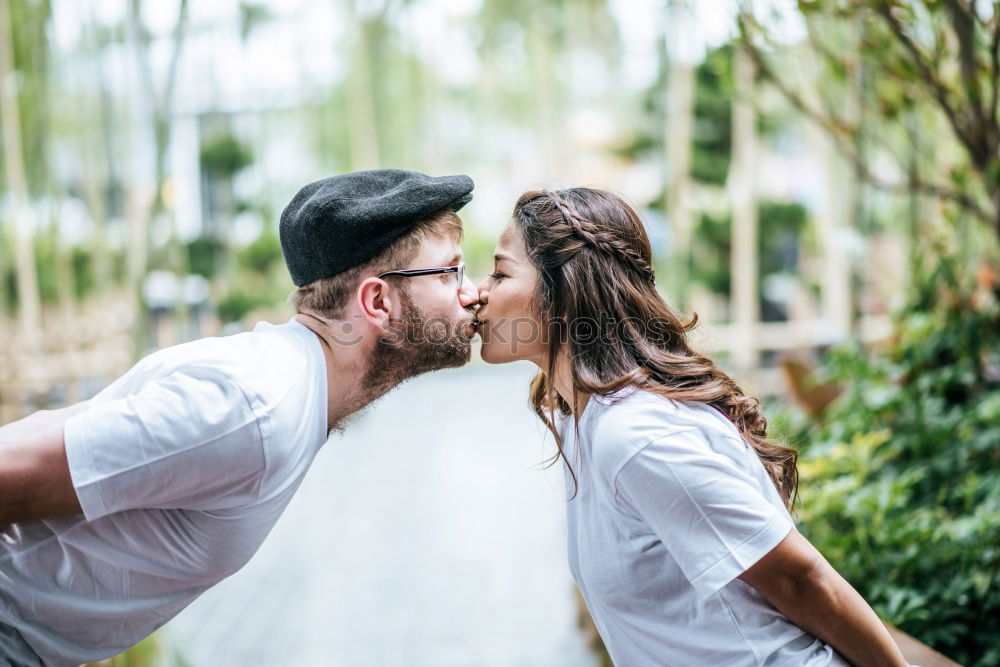 Similar – Image, Stock Photo Cool hipster couple embraced in nature