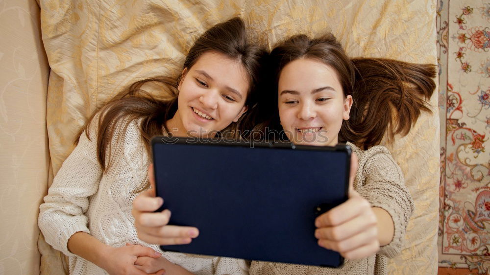 Similar – happy mother and daughter making selfie outdoor