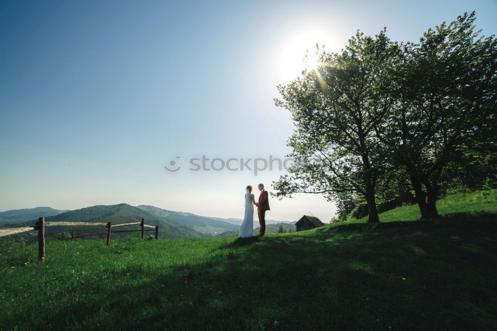 Similar – Image, Stock Photo happy lovers on Holiday in the alps mountains