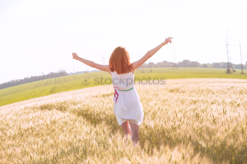 Similar – Image, Stock Photo Back view of a young woman in nature in a sunny autumn day