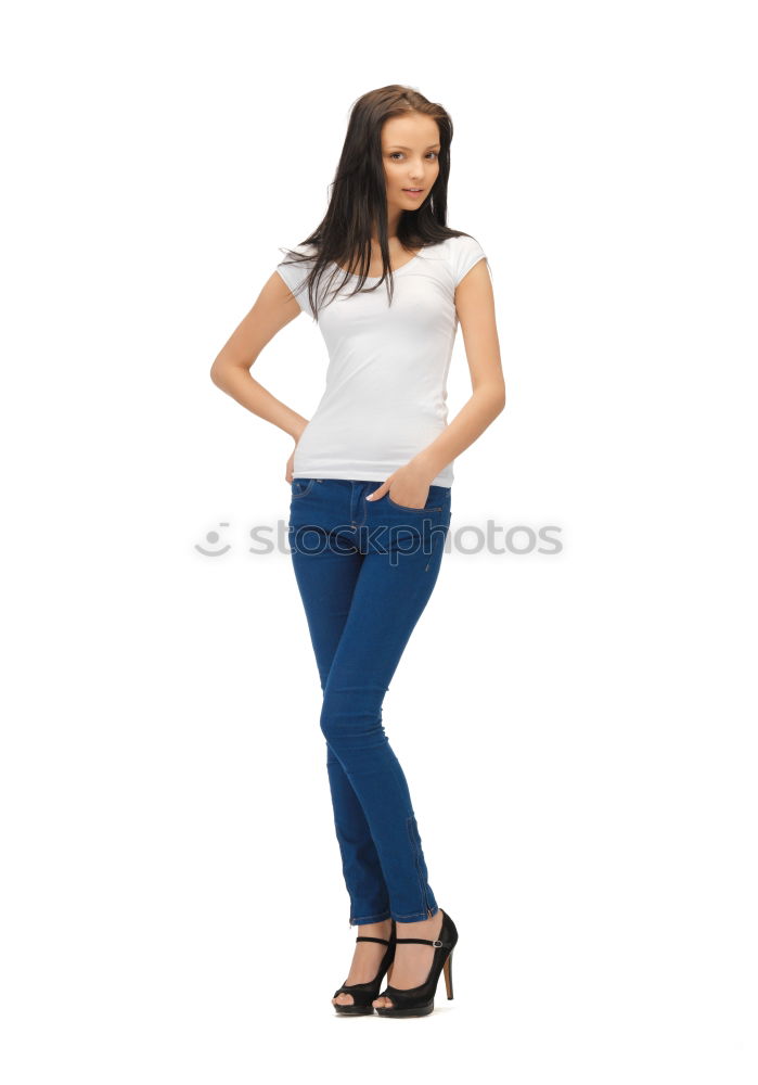 Similar – Elegant businesswoman looking at camera while sitting on stairs against of white wall