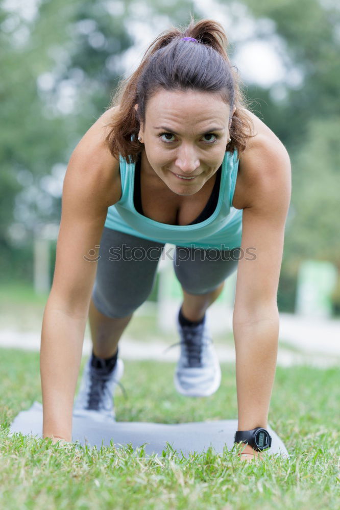 Similar – Image, Stock Photo Happy fit young woman doing stretching exercises