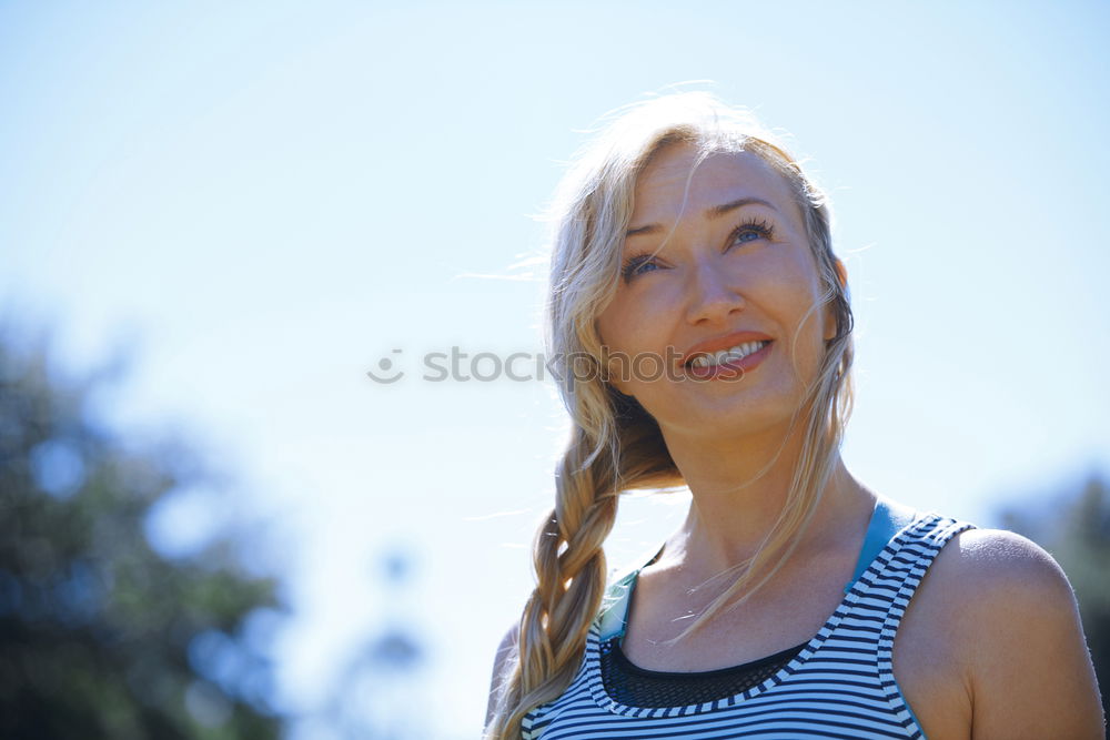 Similar – Image, Stock Photo portrait of a runner woman at the park after running