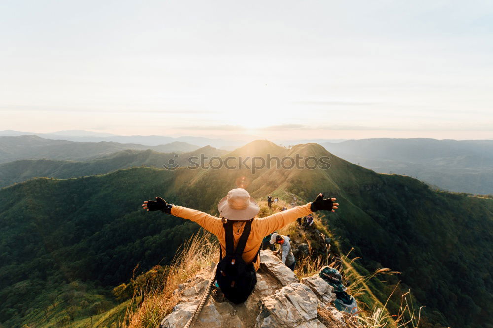 Similar – a man travel alone at the mountain