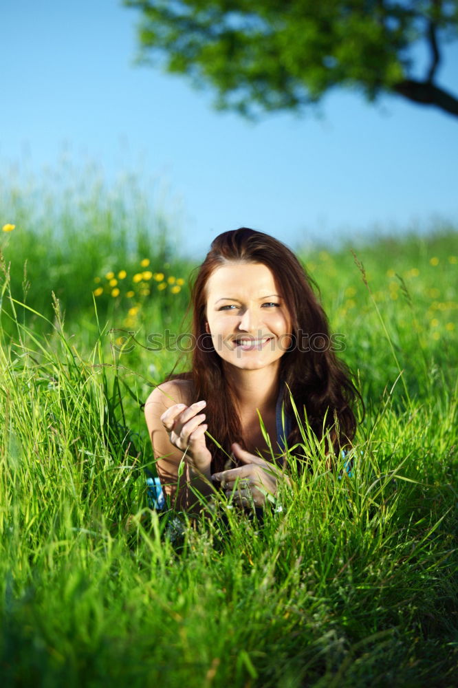 Image, Stock Photo Girl Sitting in fields with a camera