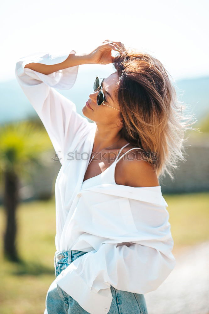 Similar – Image, Stock Photo Young content model on terrace