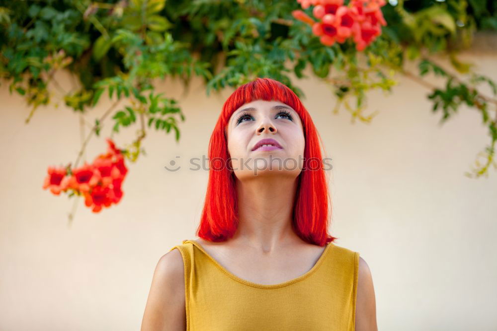 Similar – Red haired woman with yellow dress