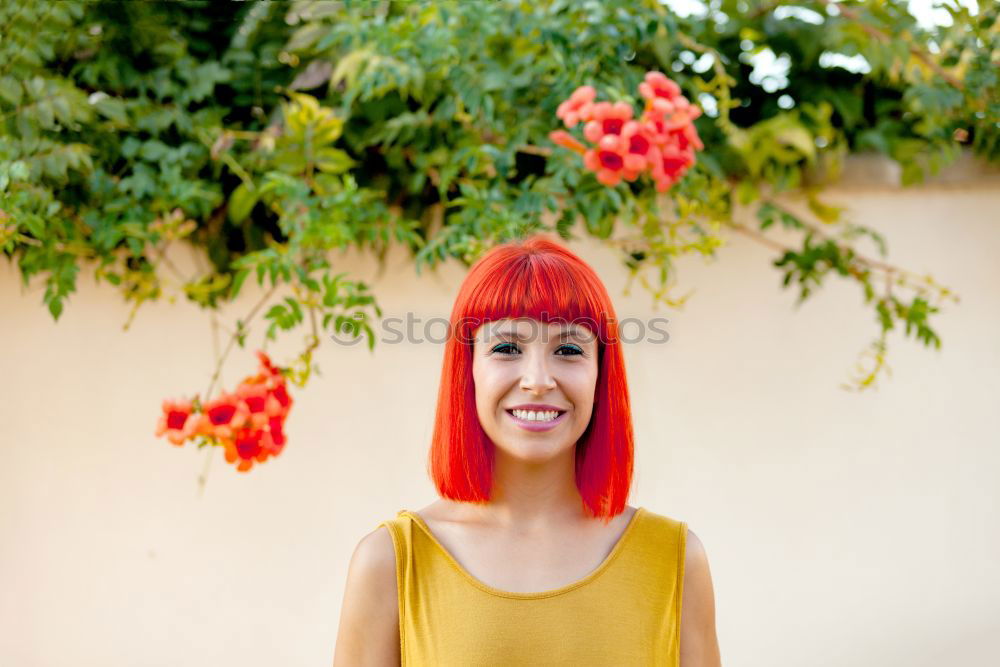 Similar – Image, Stock Photo Happy woman with red hair and yellow dress