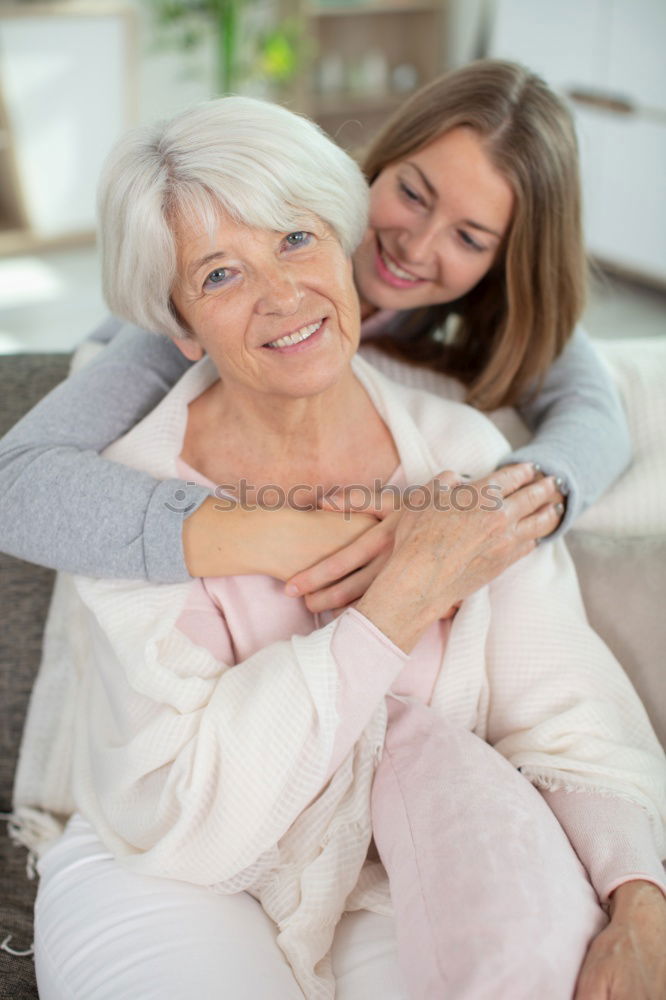 Similar – Image, Stock Photo Female caretaker posing with elderly patient