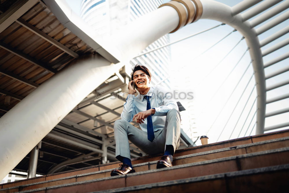 Similar – Young woman posing on stairs on street