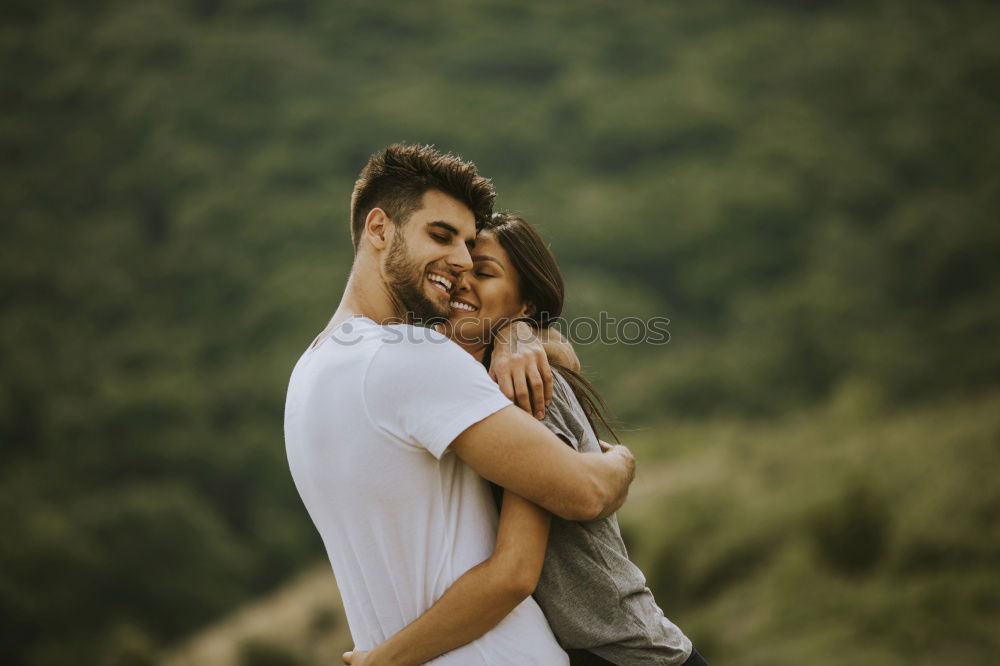 Similar – Image, Stock Photo Cool hipster couple embraced in nature