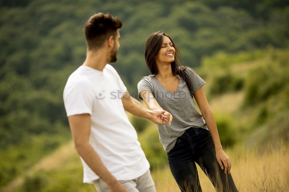 Similar – Image, Stock Photo Just married couple together in nature background