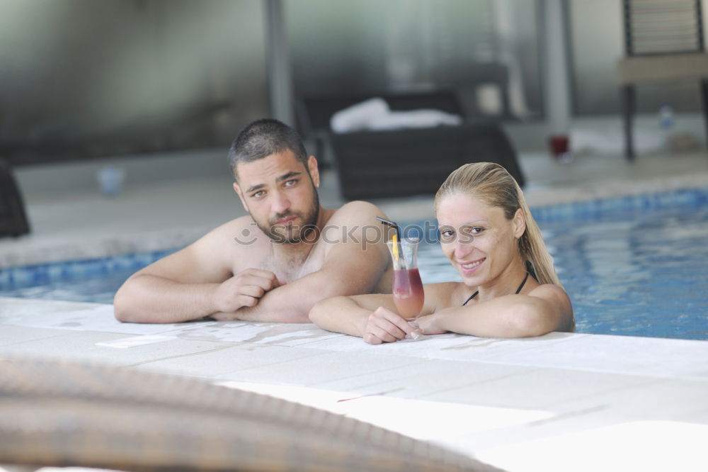 Similar – Image, Stock Photo Woman with orange swimsuit in pool