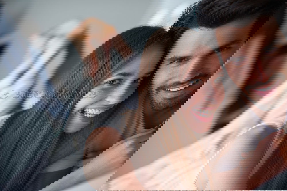Image, Stock Photo Romantic young couple looking at window