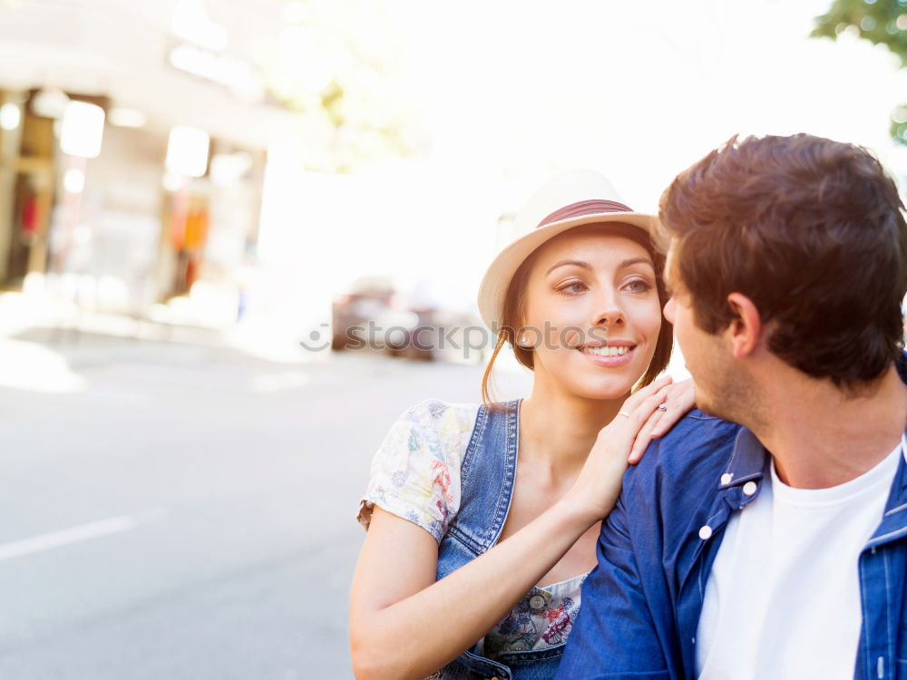 Similar – Smiling couple of lovers having fun.