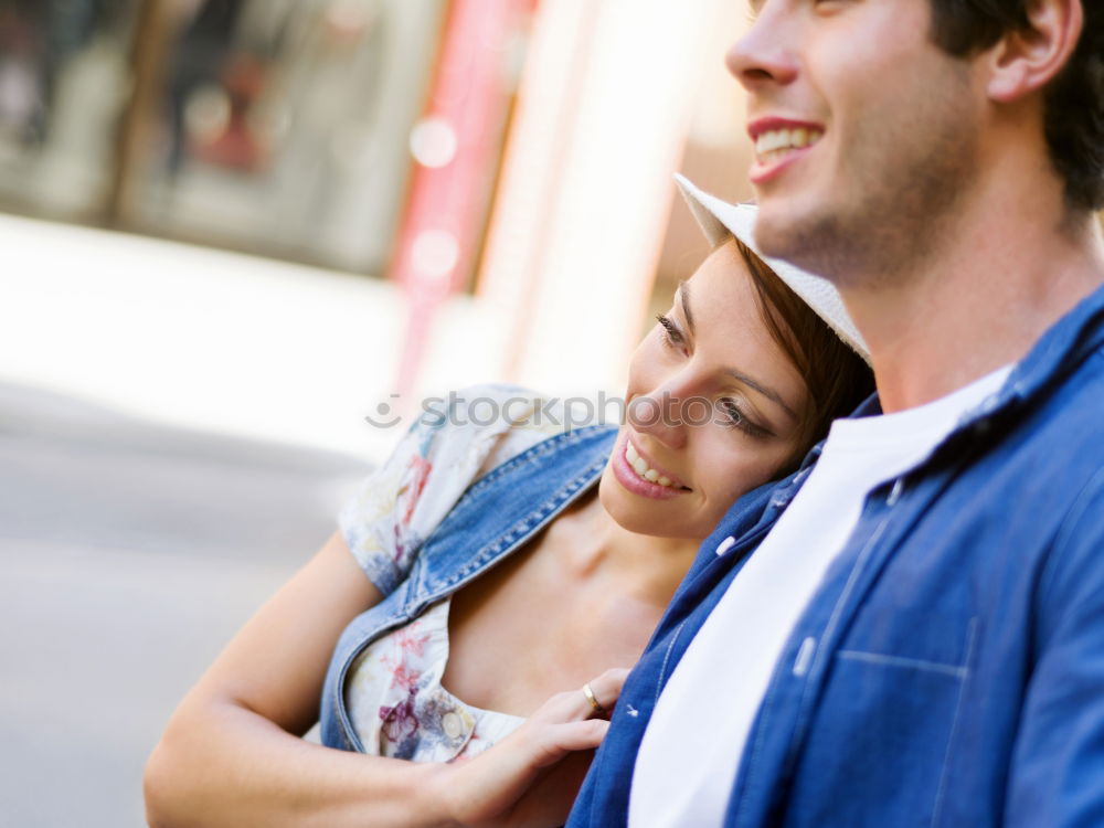 Similar – Young couple kissing through of glass car