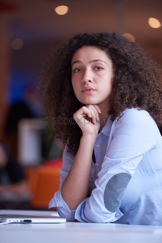 Similar – Foto Bild Businessporträt junge Frau mit lockigem Haar und Brille