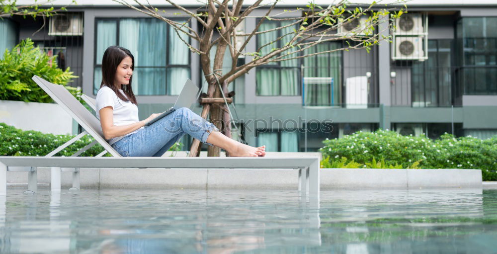 Similar – Image, Stock Photo Young content model on terrace