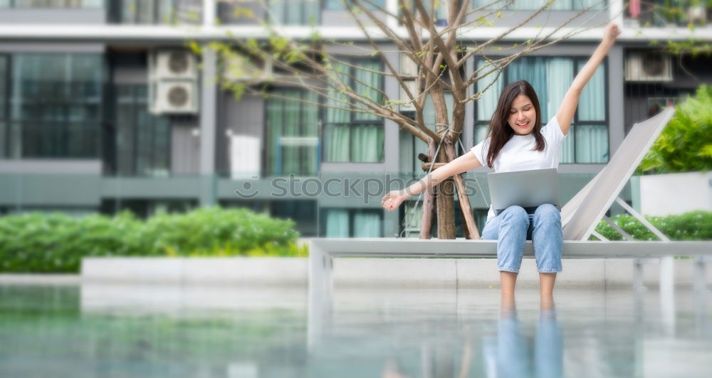 Similar – Image, Stock Photo Young content model on terrace