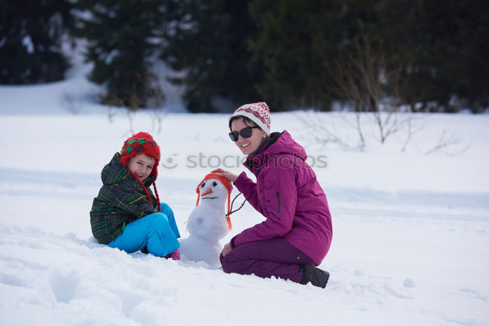 Similar – Image, Stock Photo Friends playing snowballs in woods