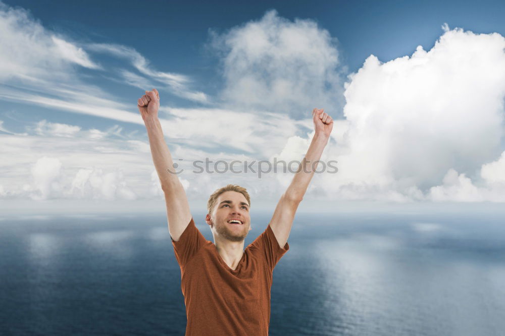 Similar – Image, Stock Photo Father and son playing superhero on the beach at the day time. People having fun outdoors. Concept of summer vacation and friendly family.
