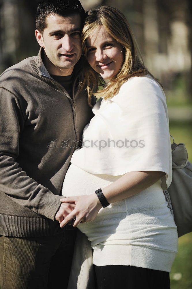 Similar – Image, Stock Photo Young couple pregnant in forest