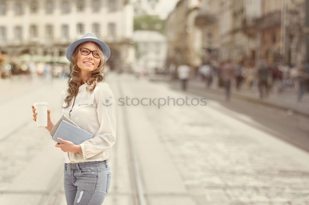 Image, Stock Photo Brunette woman texting on her mobile phone