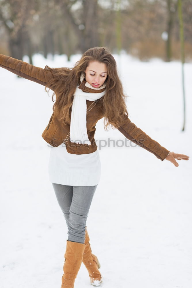 Image, Stock Photo Winter portrait of happy child girl playing