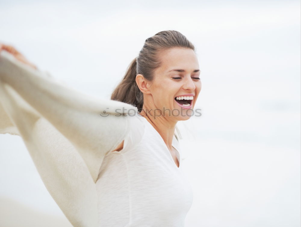 Similar – Image, Stock Photo Happy woman with a lovely smile turning to the camera