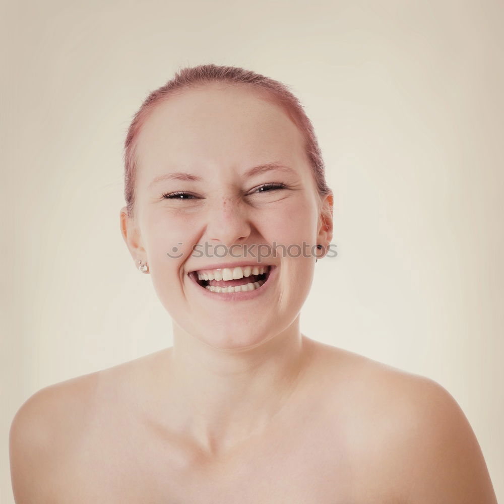 Image, Stock Photo Portrait of smiling young woman with freckles and dimples