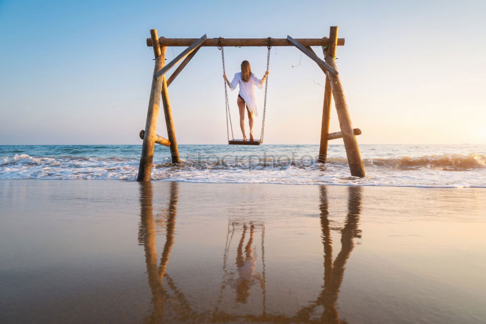 Similar – Image, Stock Photo Hipster friends cheering and dancing at beach party